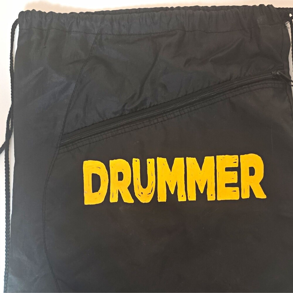 Port Company Drummer Drawstring Bag w/ Zipper Pocket, Black/Yellow Marching Band